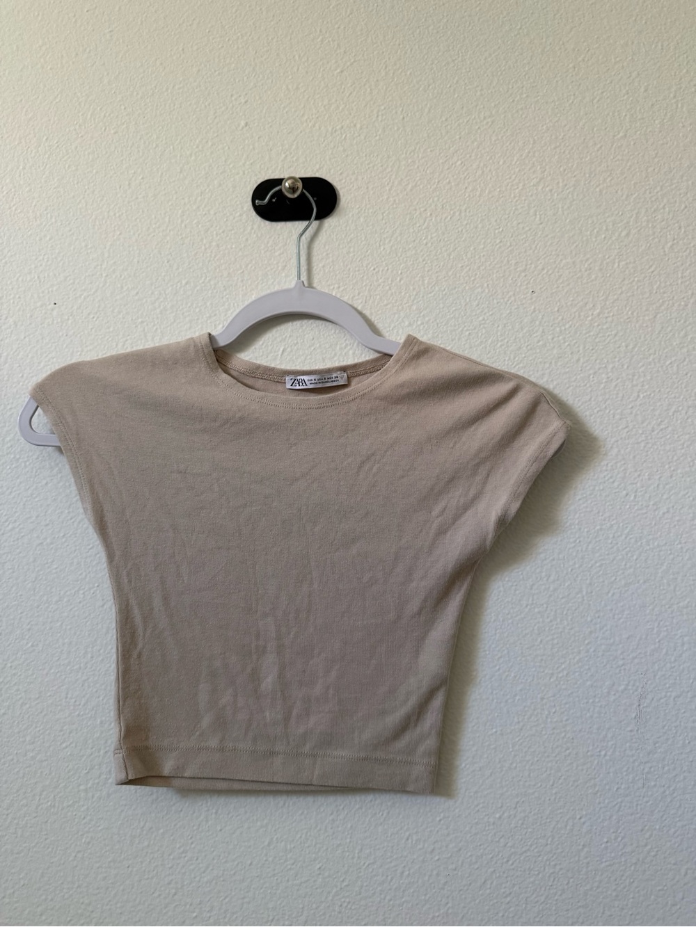Zara Beige Cap-Sleeve Crop Top